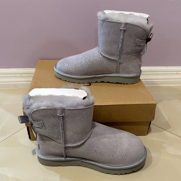 NIB UGG Mini Bailey Bow Metallic Spots Embellished Genuine Shearling Booties - Picture 6 of 12